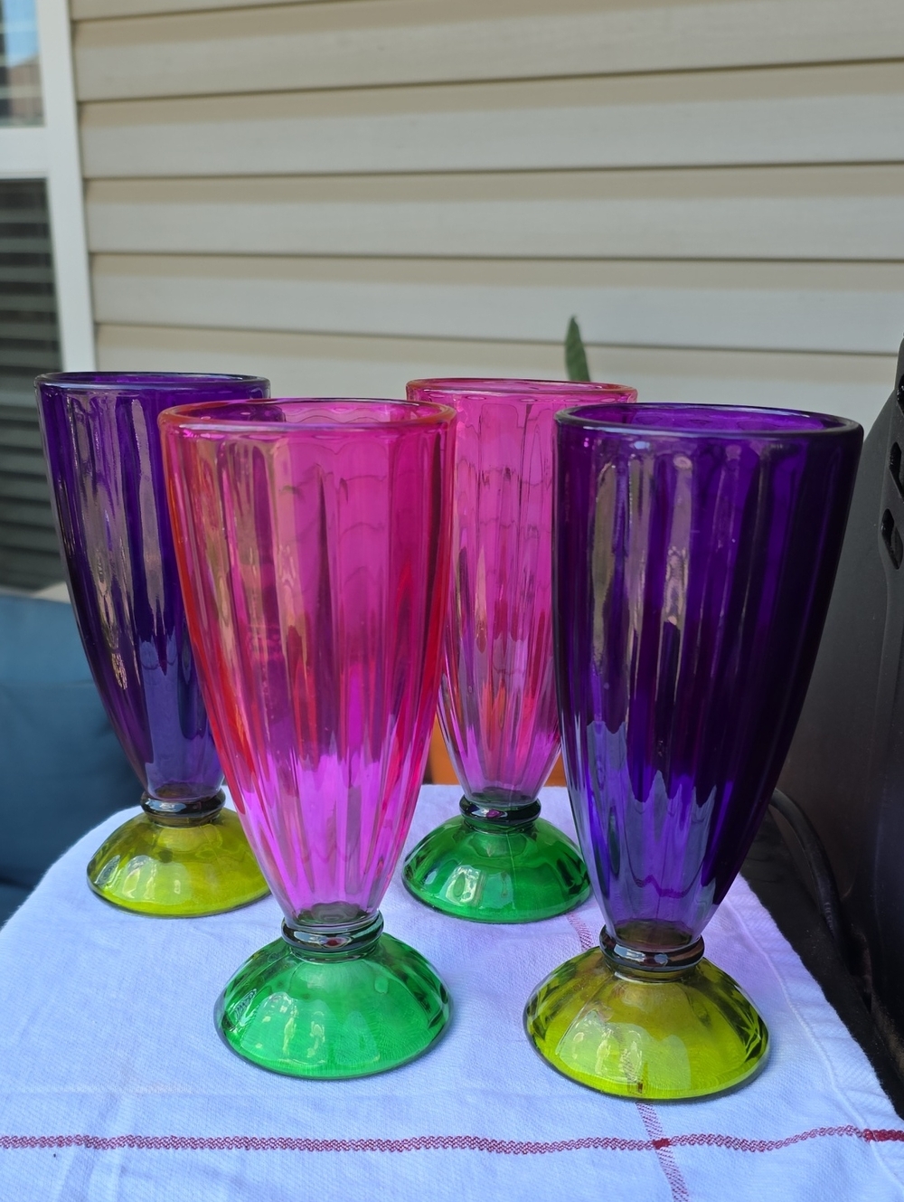 Colorful Whimsical Glass Goblet Set - Pink and Purple Accent!